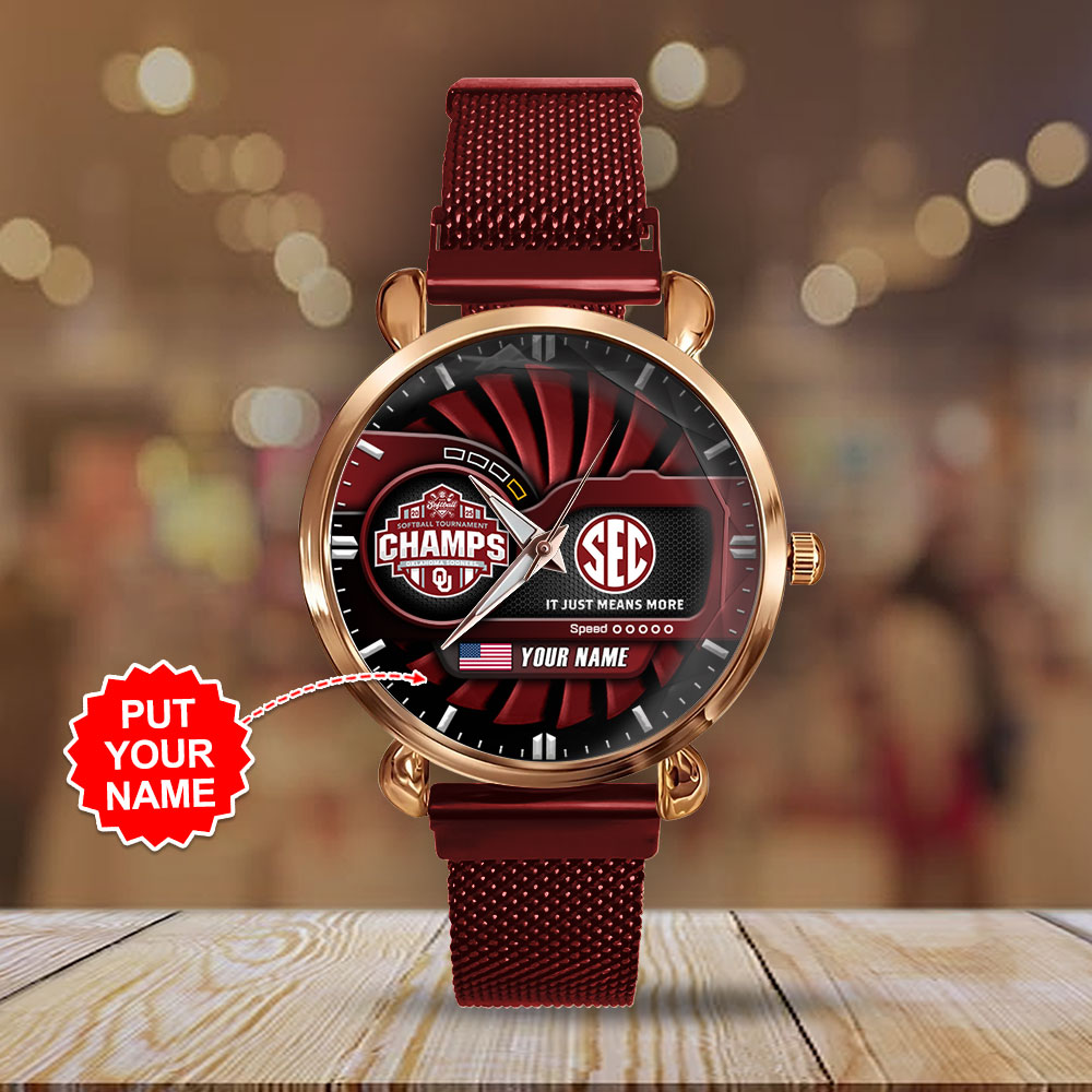 Goalzenith Personalized Oklahoma Sooners NCAA Women’s Softball Mesh Strap Quartz Watch For Fan