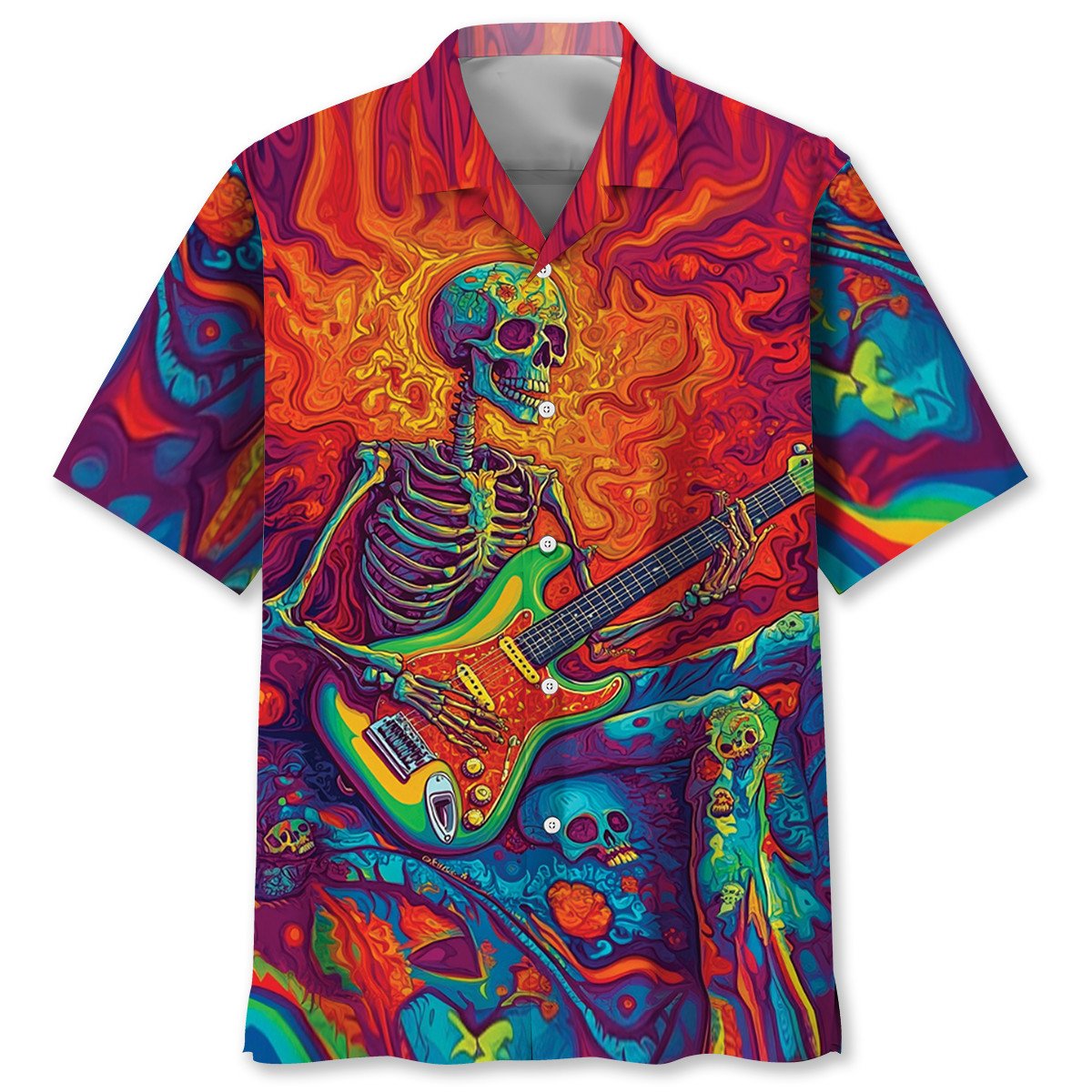 Goalzenith Psychedelic Skull Guitar Hawaiian Shirt For Fan