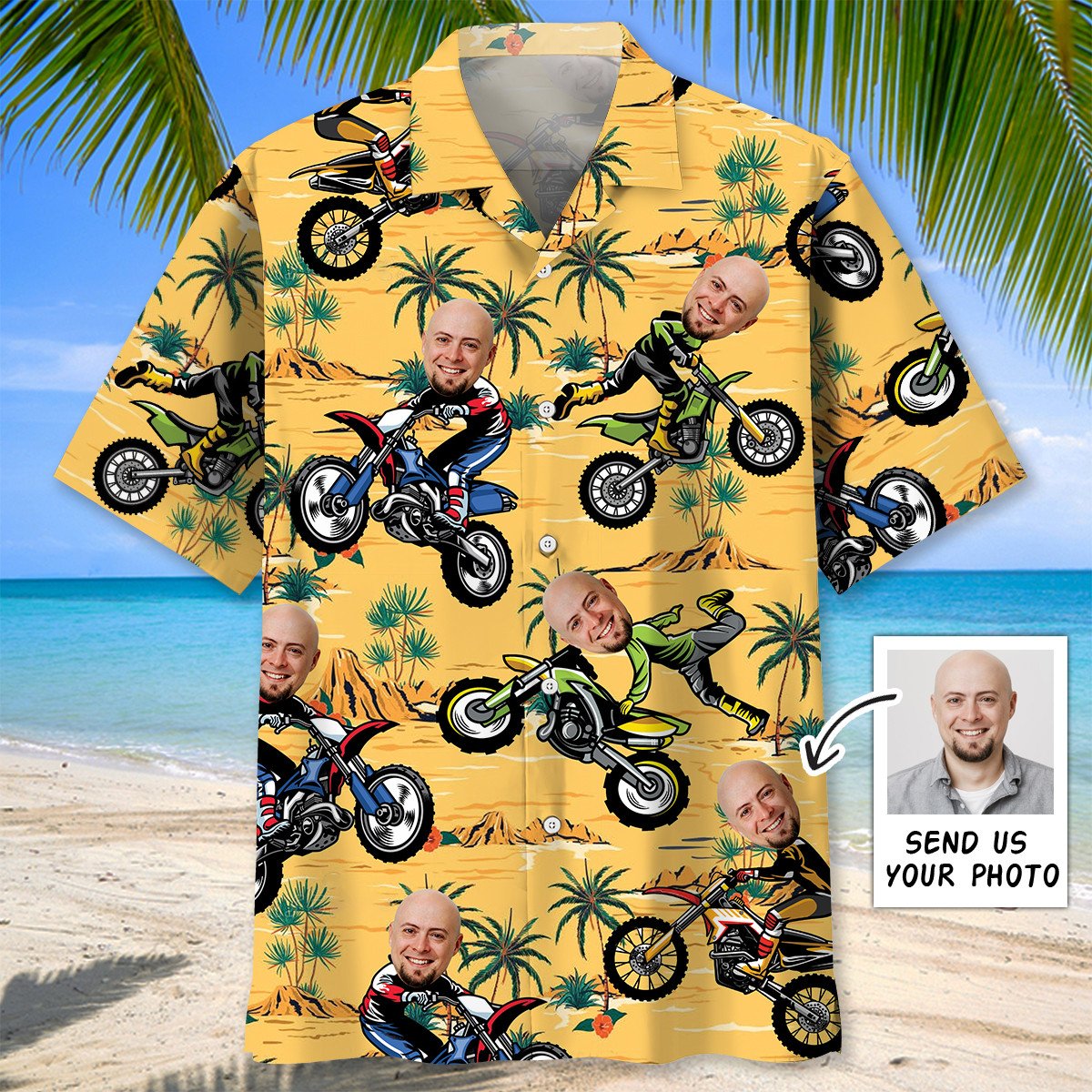 Goalzenith Retro Dirt Bike Funny Custom Face Hawaiian Shirt For Fan