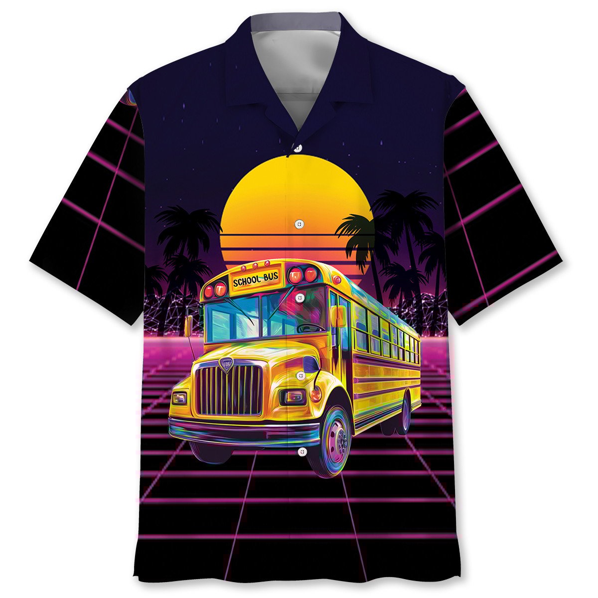 Goalzenith Retro Wave School Bus Hawaiian Shirt For Fan