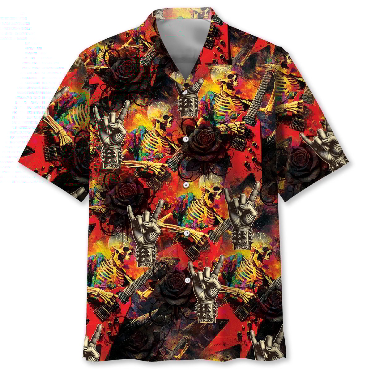 Goalzenith Rock n Roll Skull Guitar Hawaiian Shirt For Fan