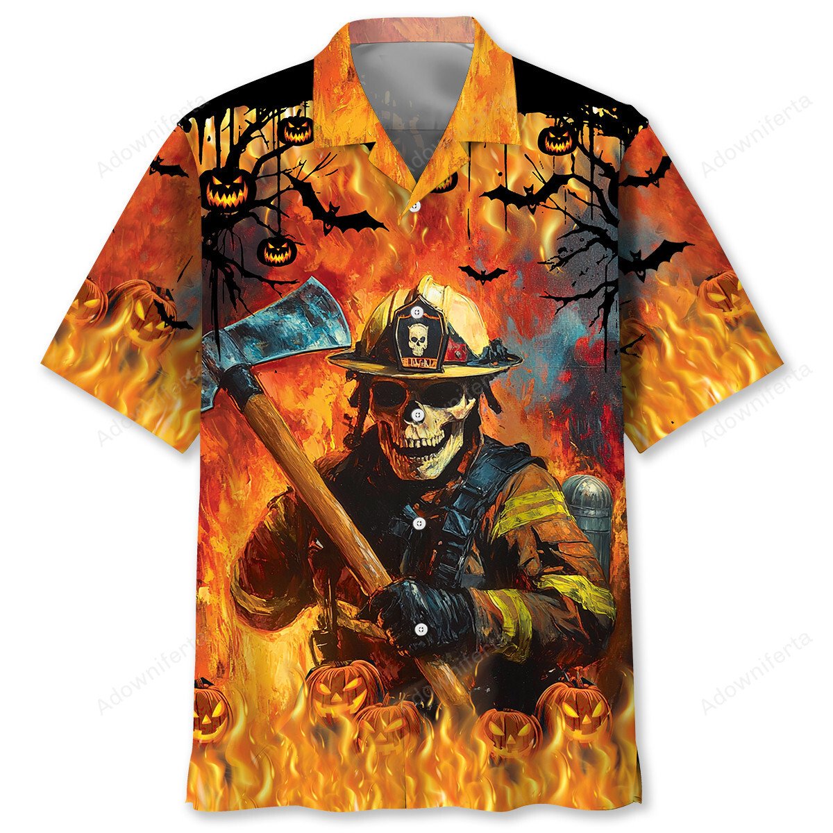 Goalzenith Skull Firefighter Halloween Hawaiian Shirt For Fan