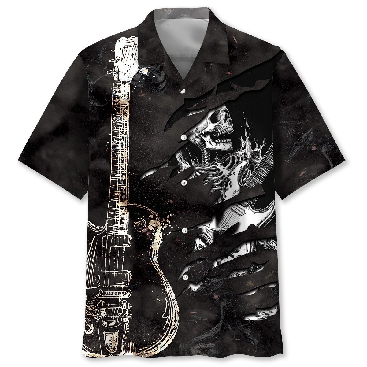 Goalzenith Skull Guitar Black And White Hawaiian Shirt For Fan