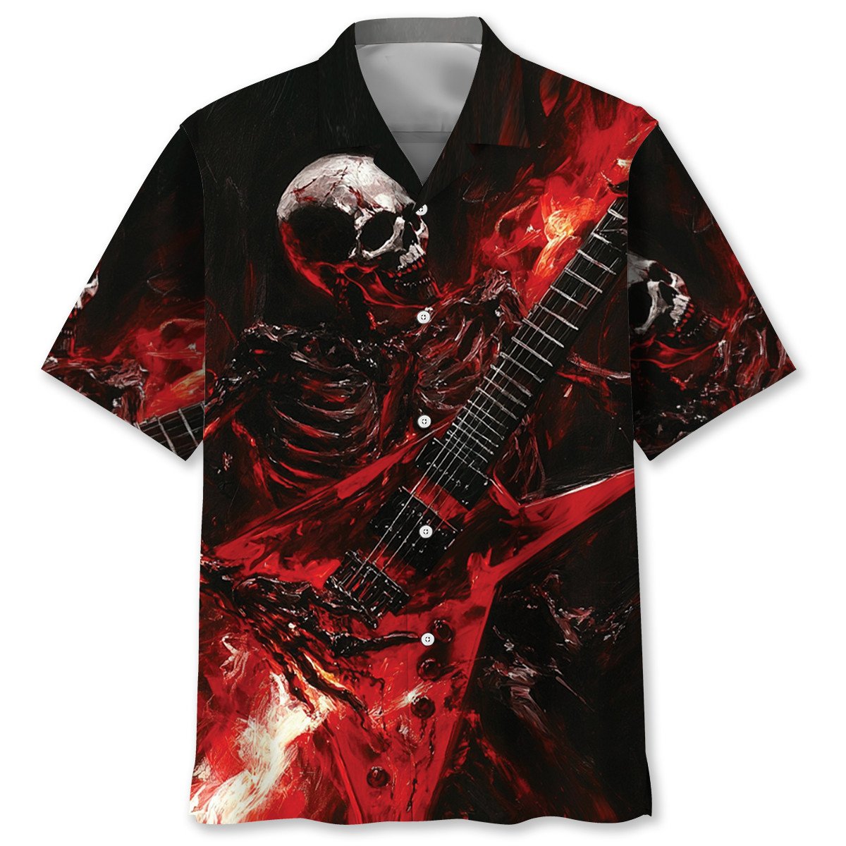 Goalzenith Skull Guitar Fire Hawaiian Shirt For Fan