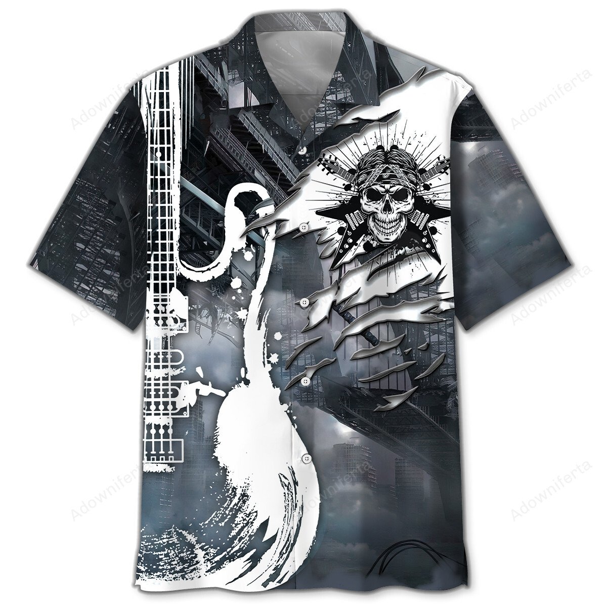 Goalzenith Skull Guitar Gothic Rock Style Hawaiian Shirt For Fan
