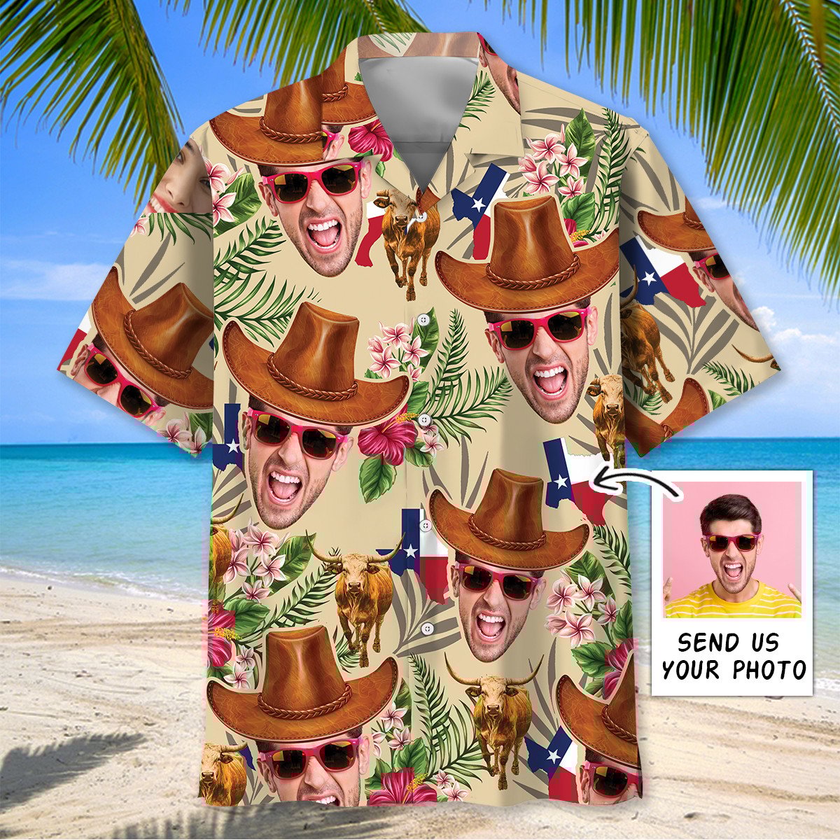 Goalzenith Texas Cowboy Custom Face Hawaiian Shirt For Fan