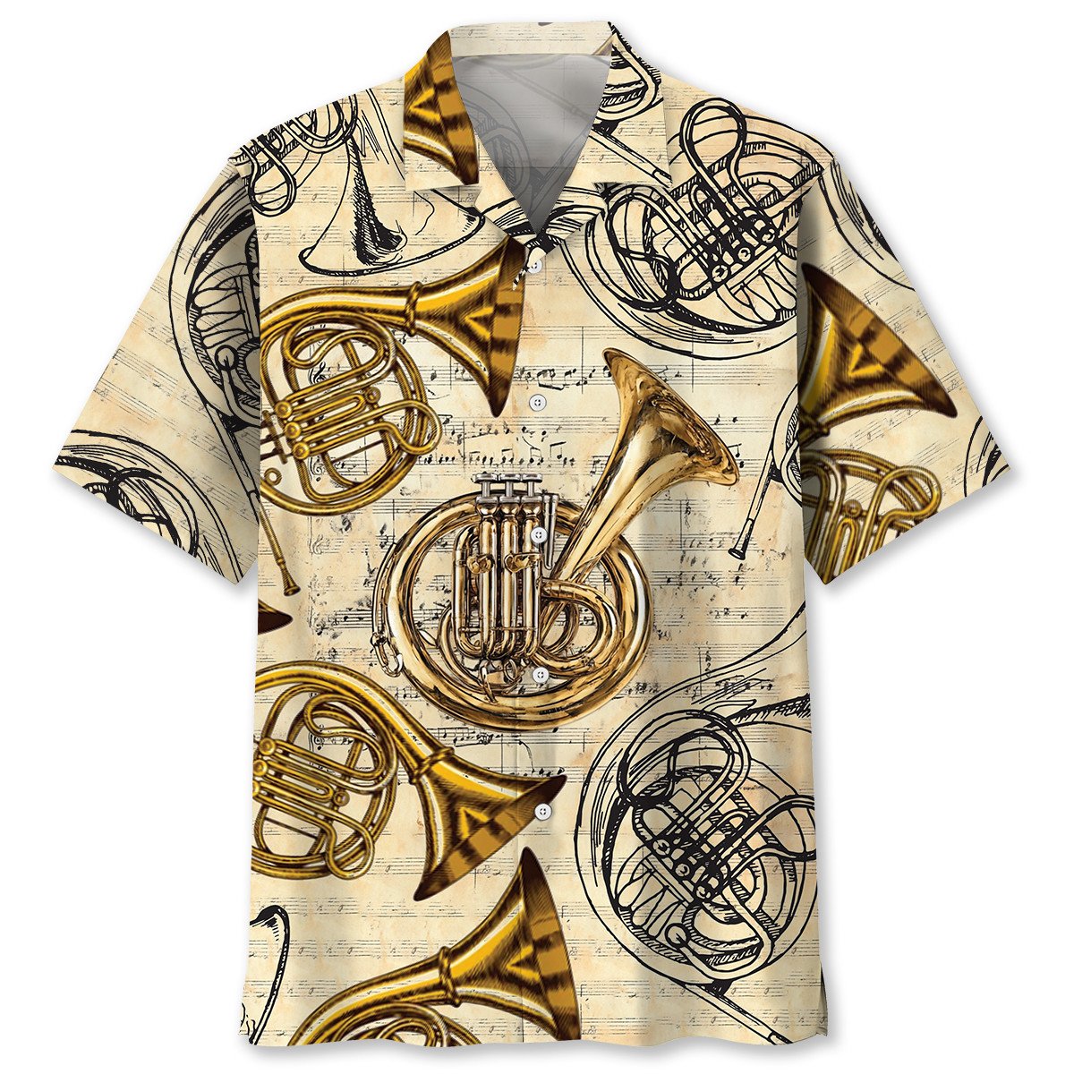 Goalzenith Vintage French Horn Brass Hawaiian Shirt For Fan