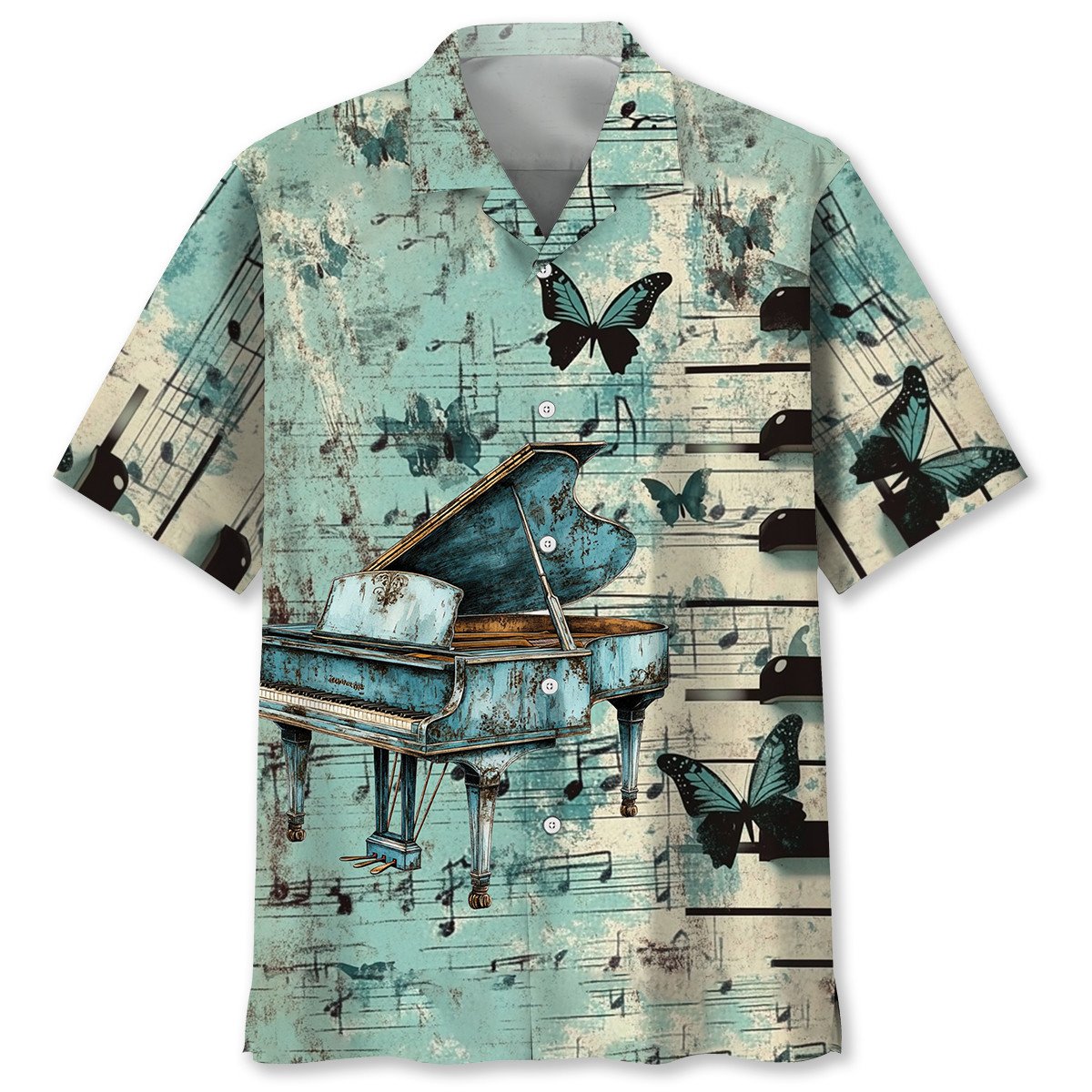 Goalzenith Vintage Grand Piano Butterfly Hawaiian Shirt For Fan