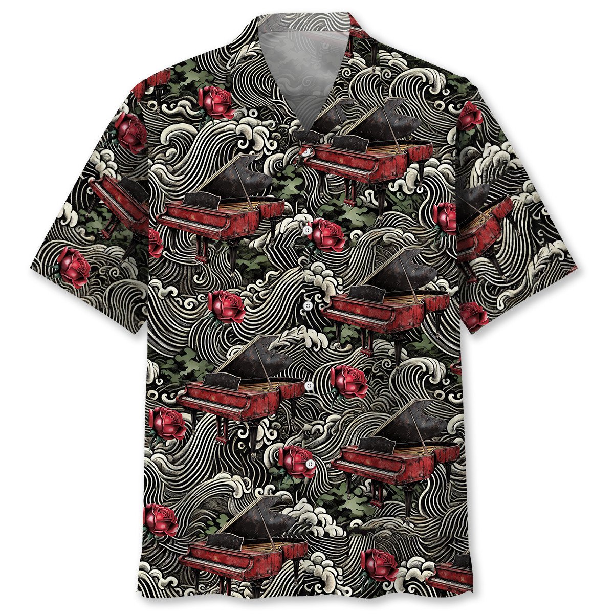 Goalzenith Vintage Red Grand Piano Rose Hawaiian Shirt For Fan